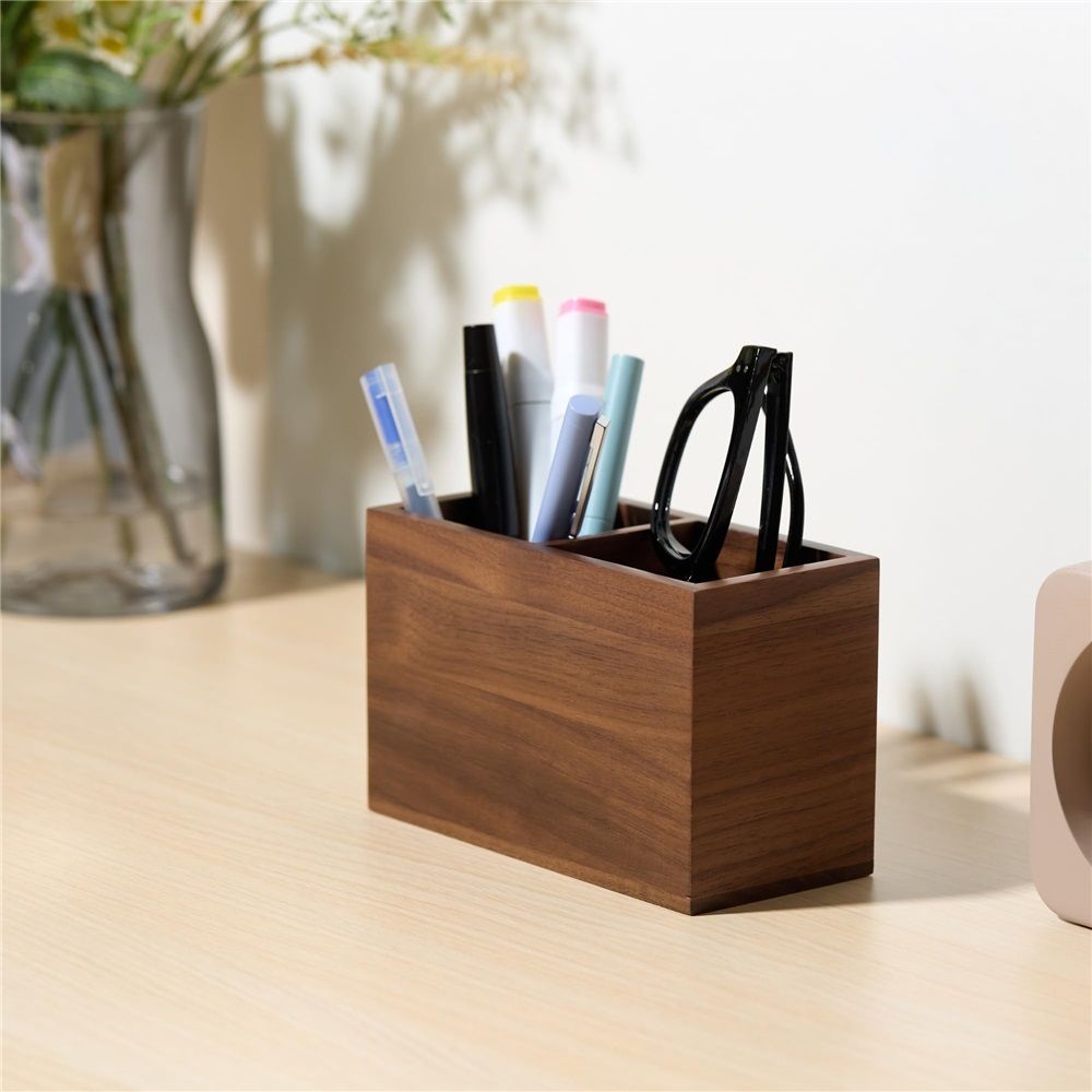 Wooden Pencil Holder (Double Slots)Wooden Kitchen Utensil Holder Organizer for view 4