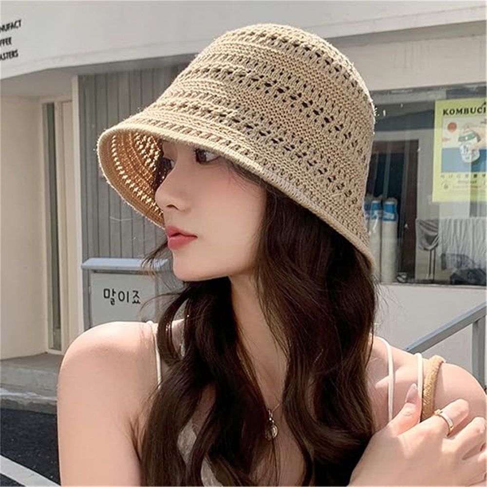 Womens Summer Crochet Slouchy UV Protection Sun Hat Handmade Knitted Floral view 2