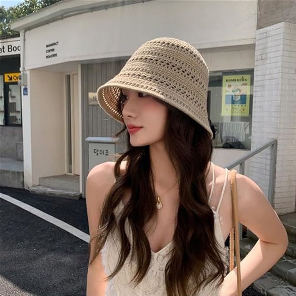 Womens Summer Crochet Slouchy UV Protection Sun Hat Handmade Knitted Floral view 4