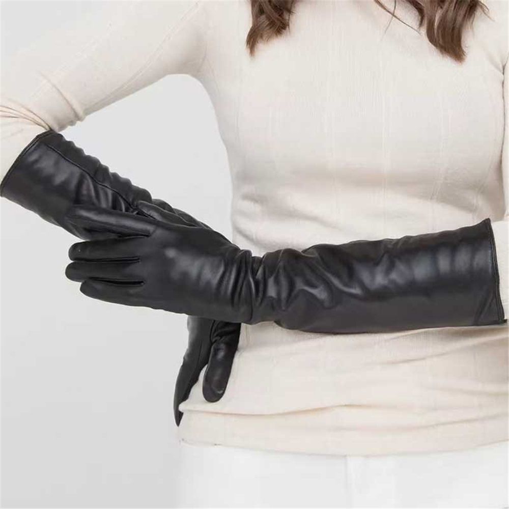 1 pair of LONG LEATHER GLOVES Women‘s Black Faux PU 38CM Over Elbow Winter Arm view 2
