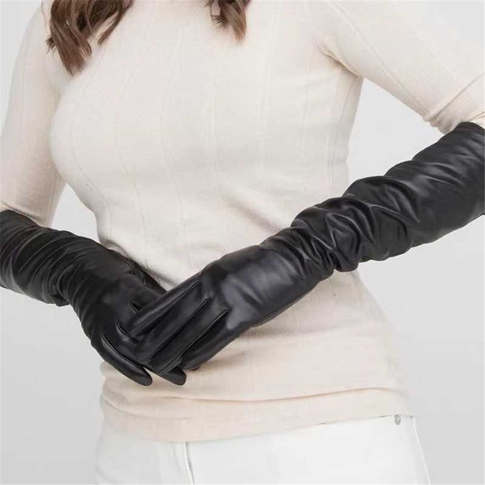 1 pair of LONG LEATHER GLOVES Women‘s Black Faux PU 38CM Over Elbow Winter Arm view 3