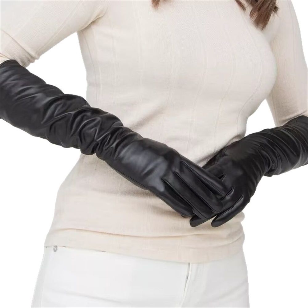 1 pair of LONG LEATHER GLOVES Women‘s Black Faux PU 38CM Over Elbow Winter Arm view 4