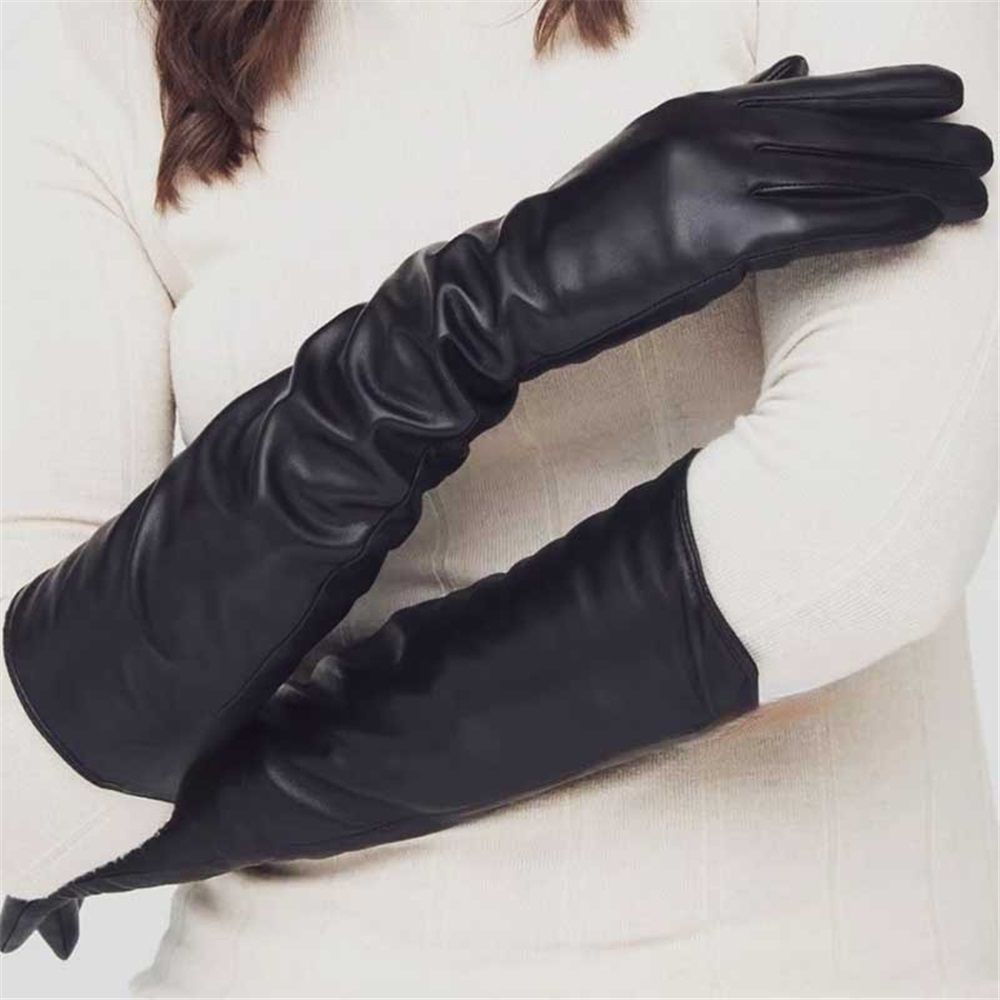 1 pair of LONG LEATHER GLOVES Women‘s Black Faux PU 38CM Over Elbow Winter Arm view 5