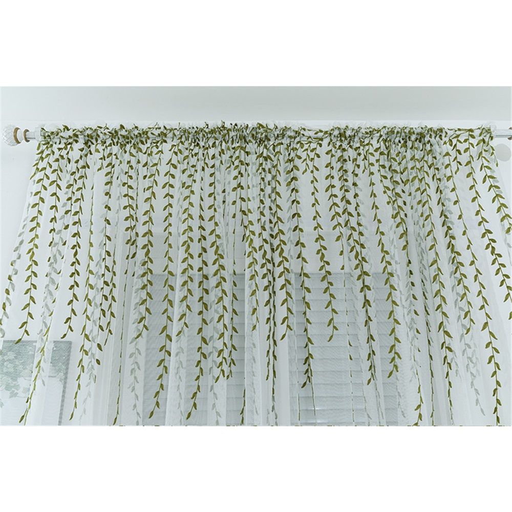 2 pack Embroidered Leaf Sheer Bedroom Curtains 98 inches Long view 4