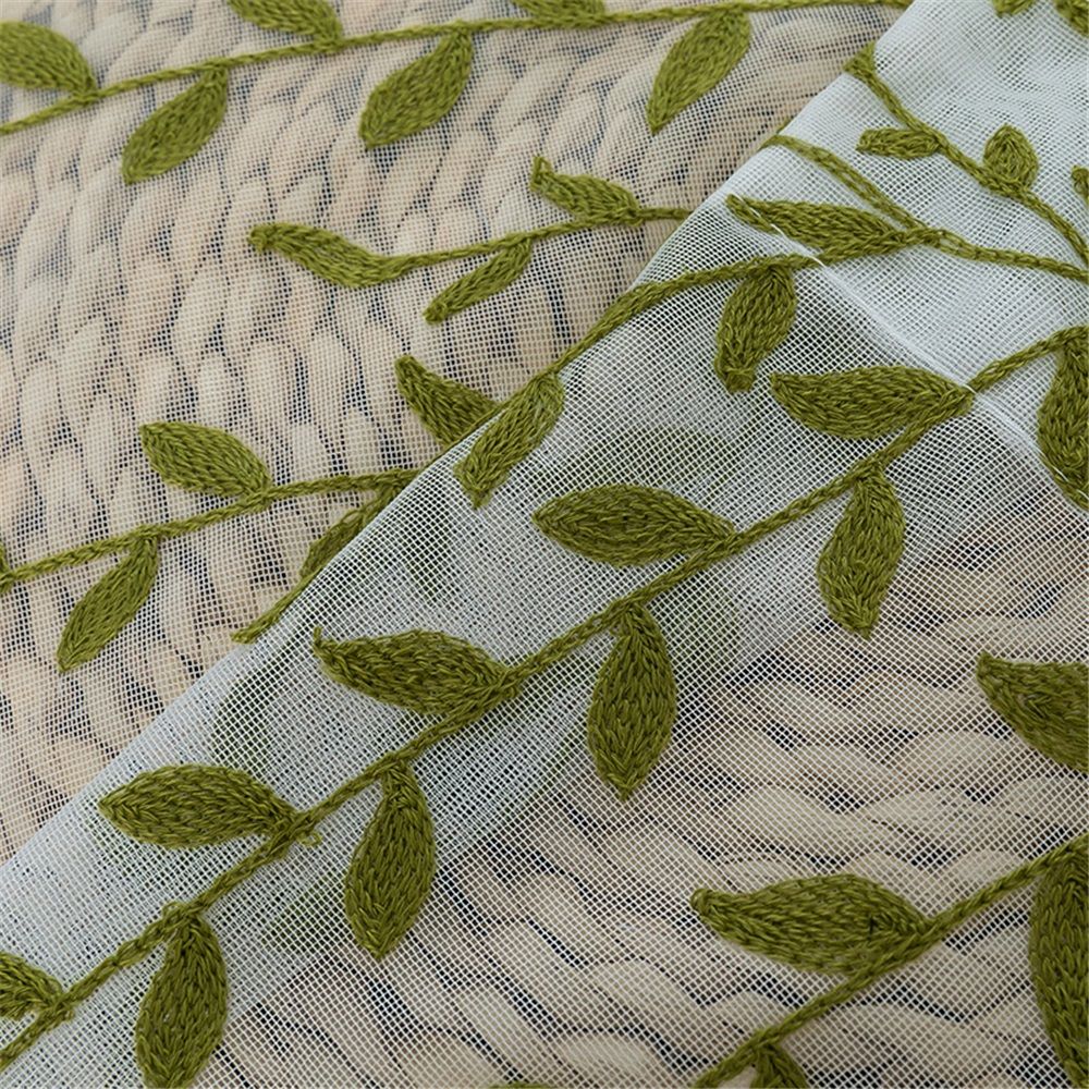 2 pack Embroidered Leaf Sheer Bedroom Curtains 98 inches Long view 5