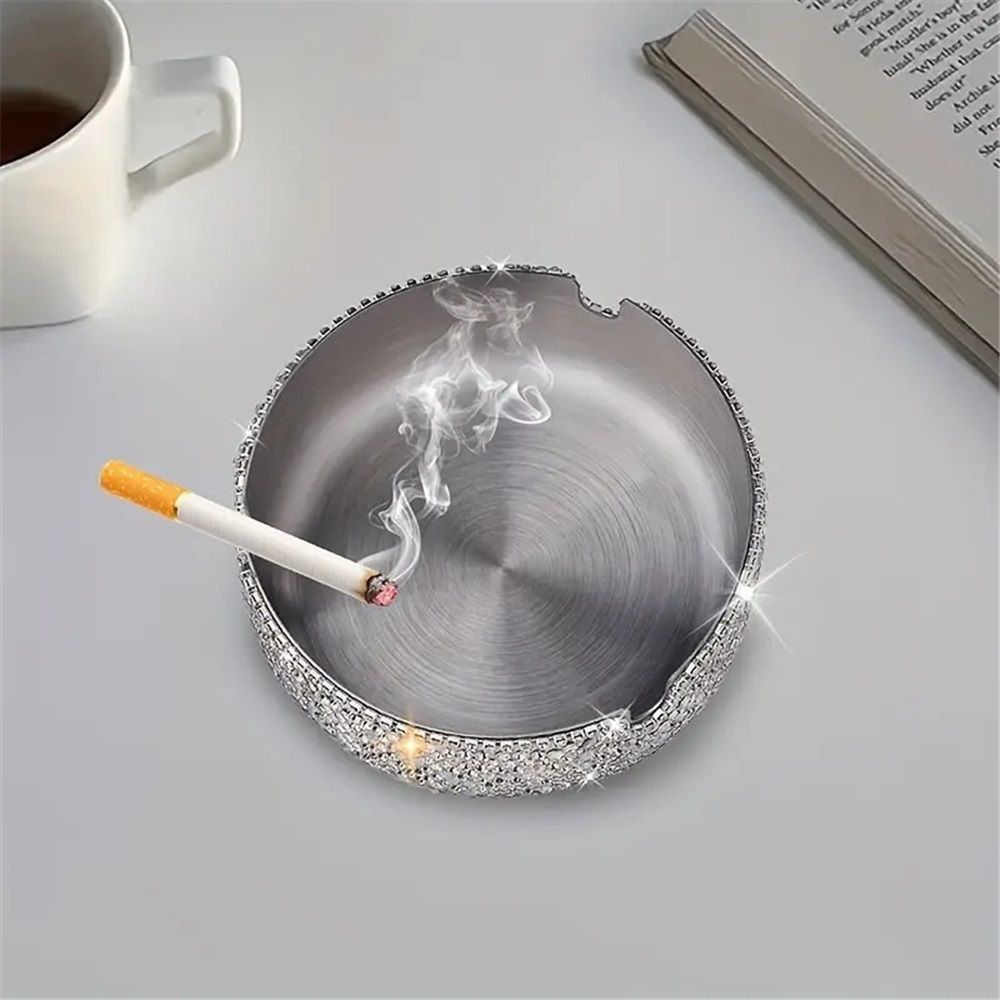 Ashtray,Stainless Steel Ashtray with Lid Bling Crystal Diamonds,Cigarette view 4