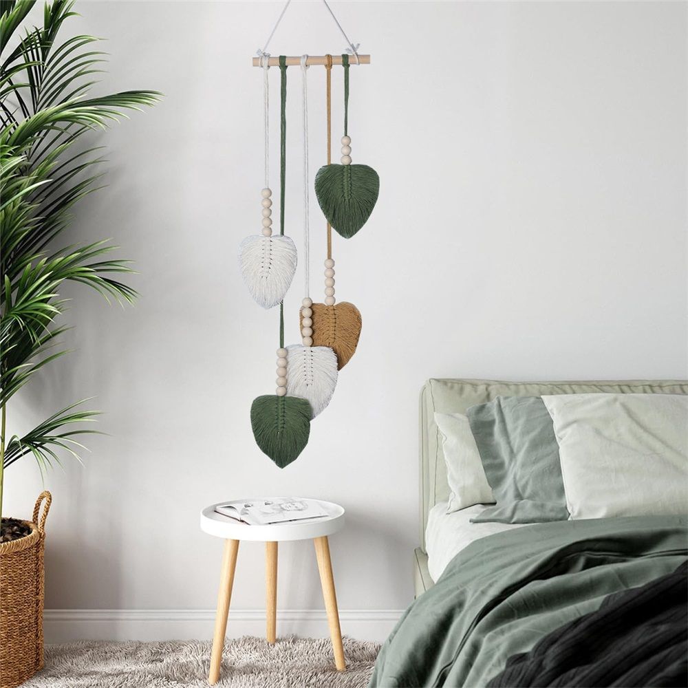 Leaves Wall Hanging Boho Wall Decor Handmade Yarn Woven Wall Art Leaf Tapestry view 2