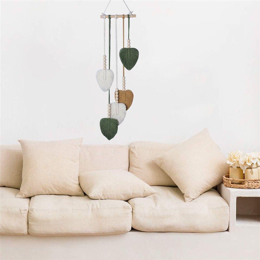 Leaves Wall Hanging Boho Wall Decor Handmade Yarn Woven Wall Art Leaf Tapestry view 3