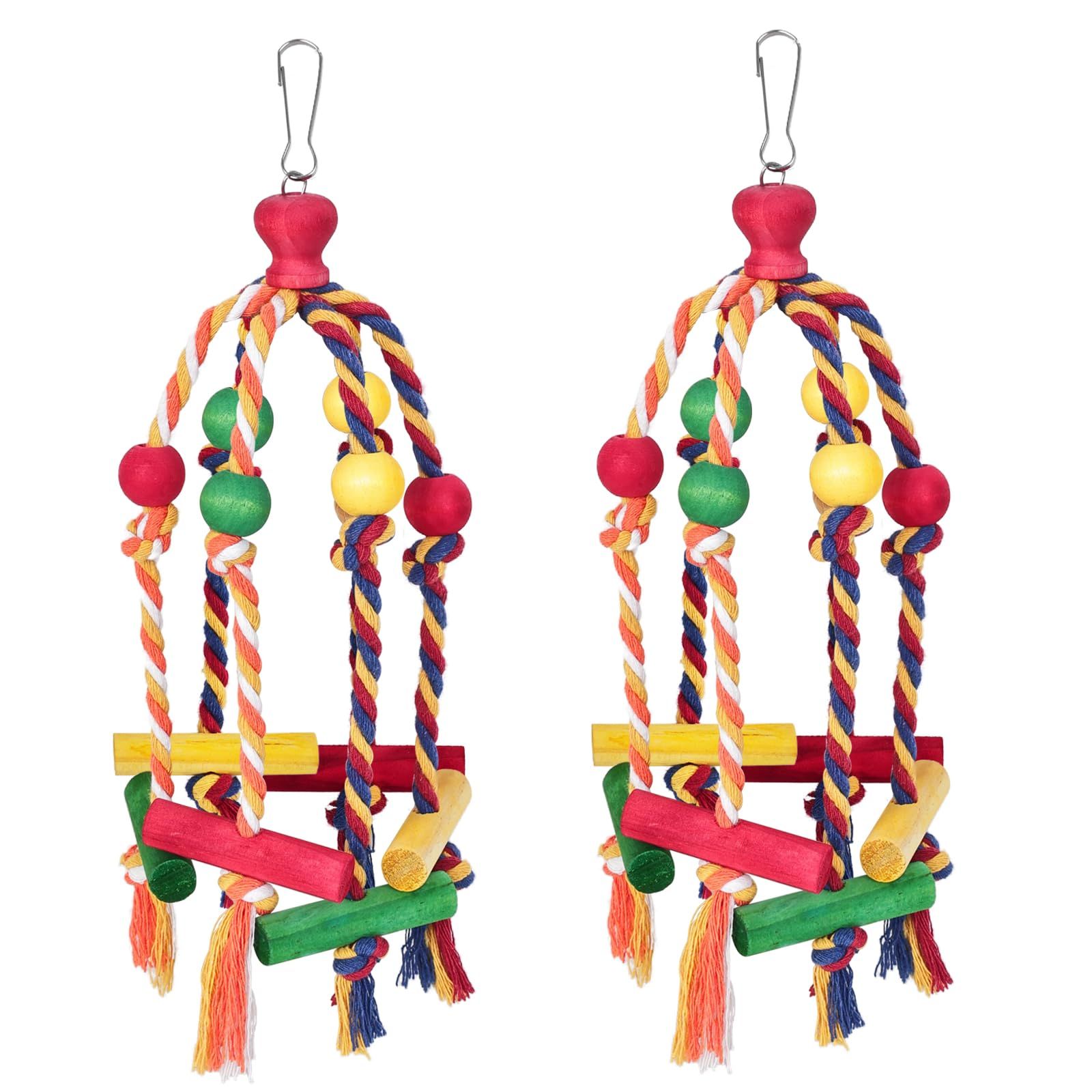 2pcs Bird toys, parrot toys, cotton rope, colorful beads, wooden blocks — image 1