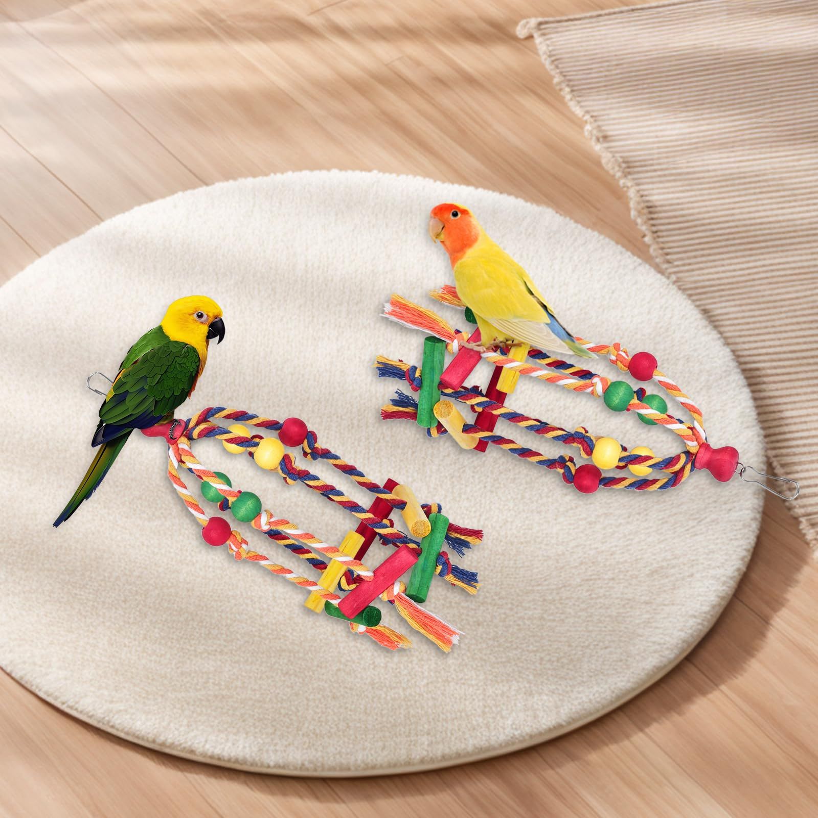 2pcs Bird toys, parrot toys, cotton rope, colorful beads, wooden blocks view 2