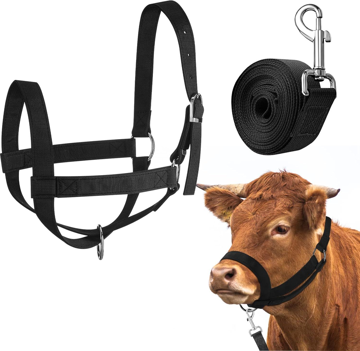Cow Halter Cattle Halters Adjustable Calf Halter with Leading Rope for