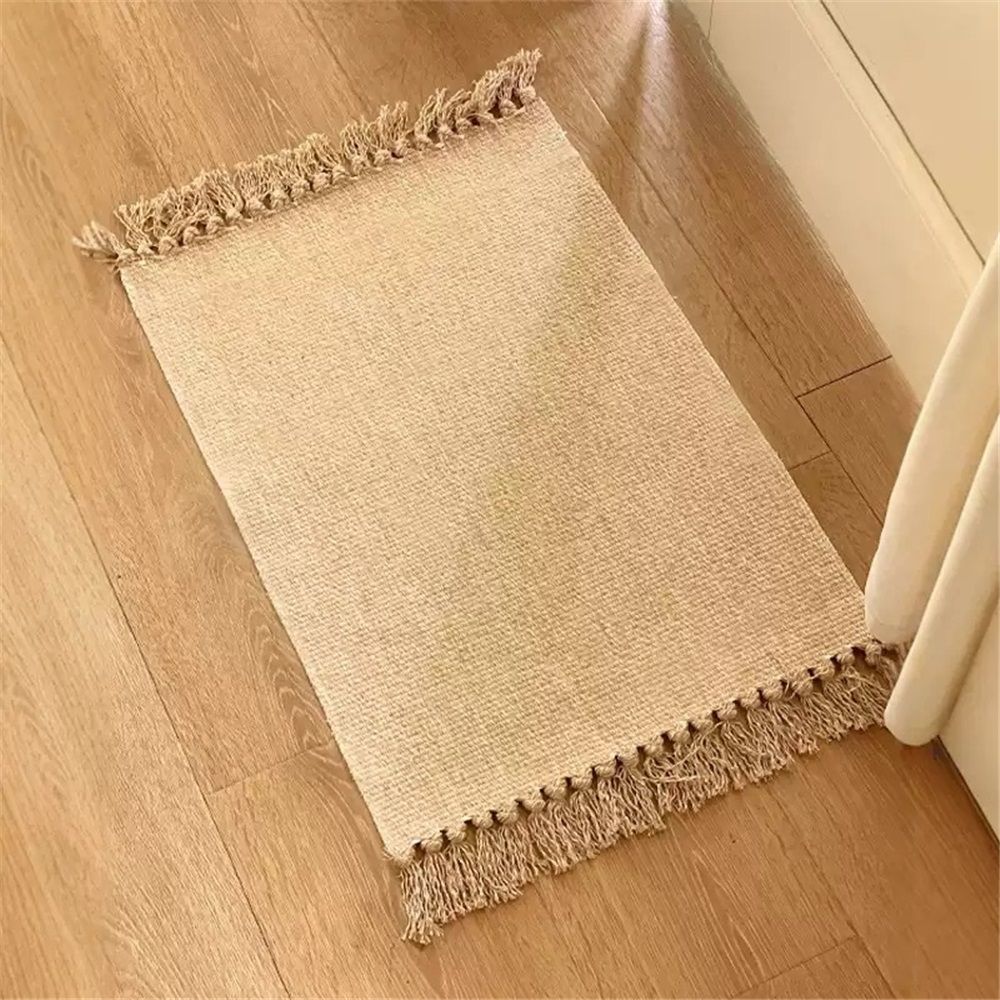 Small Bathroom Rug,Hand-Woven Low Profile Front Entryway Rug, Cotton view 2
