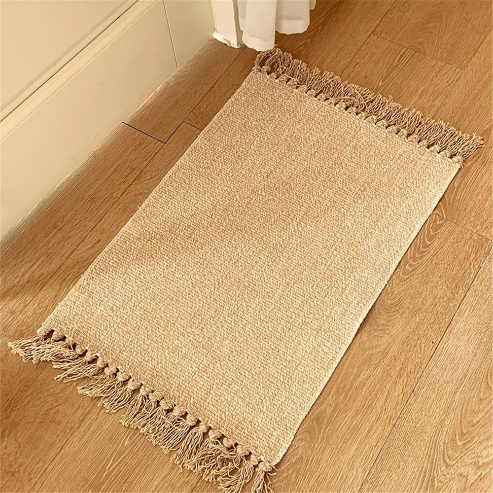 Small Bathroom Rug,Hand-Woven Low Profile Front Entryway Rug, Cotton view 3