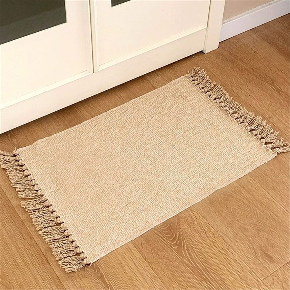 Small Bathroom Rug,Hand-Woven Low Profile Front Entryway Rug, Cotton view 5