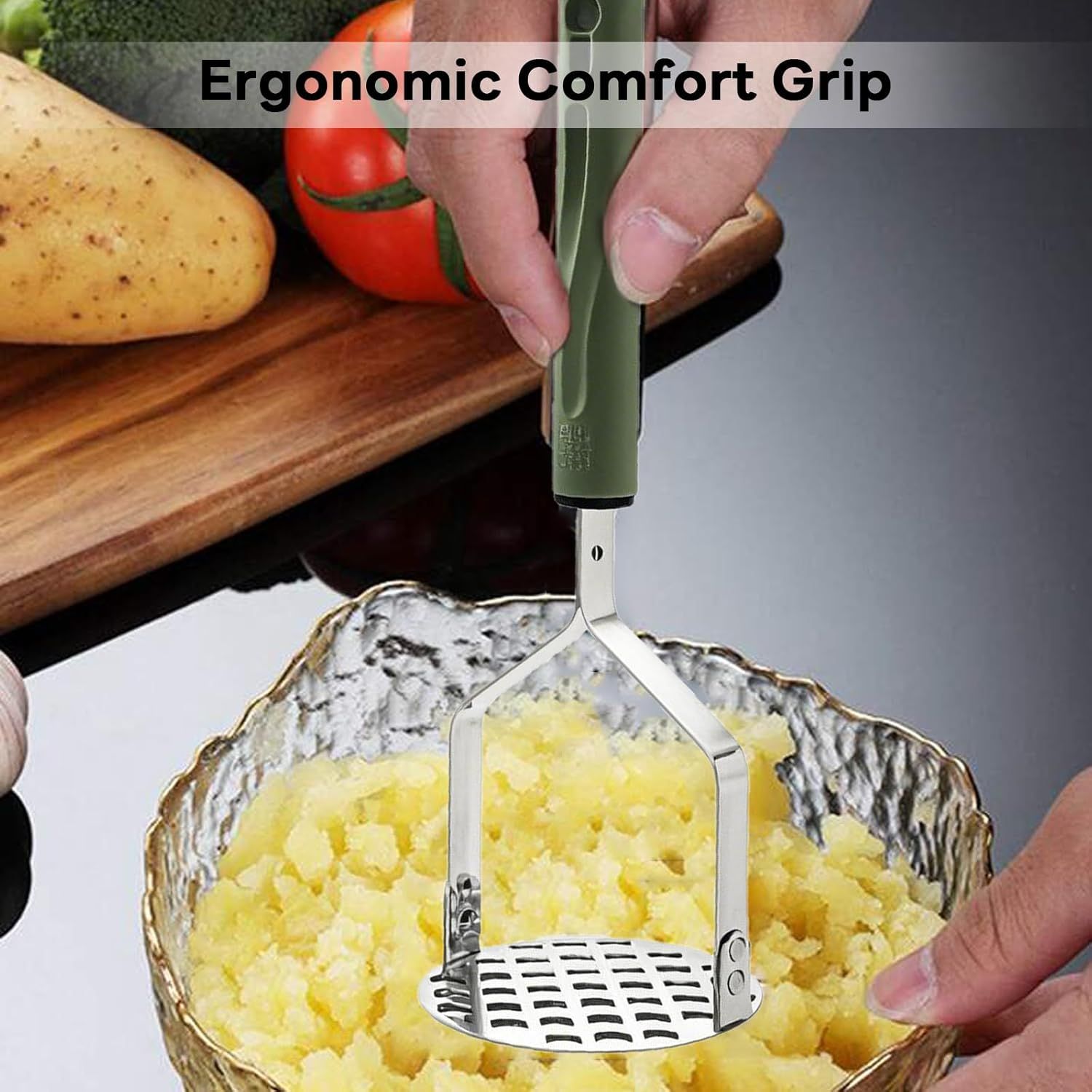Stainless steel potato press - Heavy Duty Metal Masher for Mashed Potatoes view 3