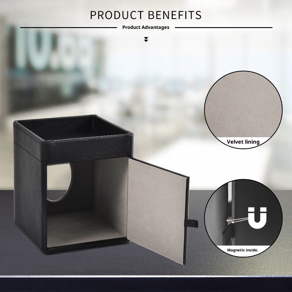 Tissue Box Cover Square Tissue Box Holder PU Leather Facial Tissues Organizer view 2