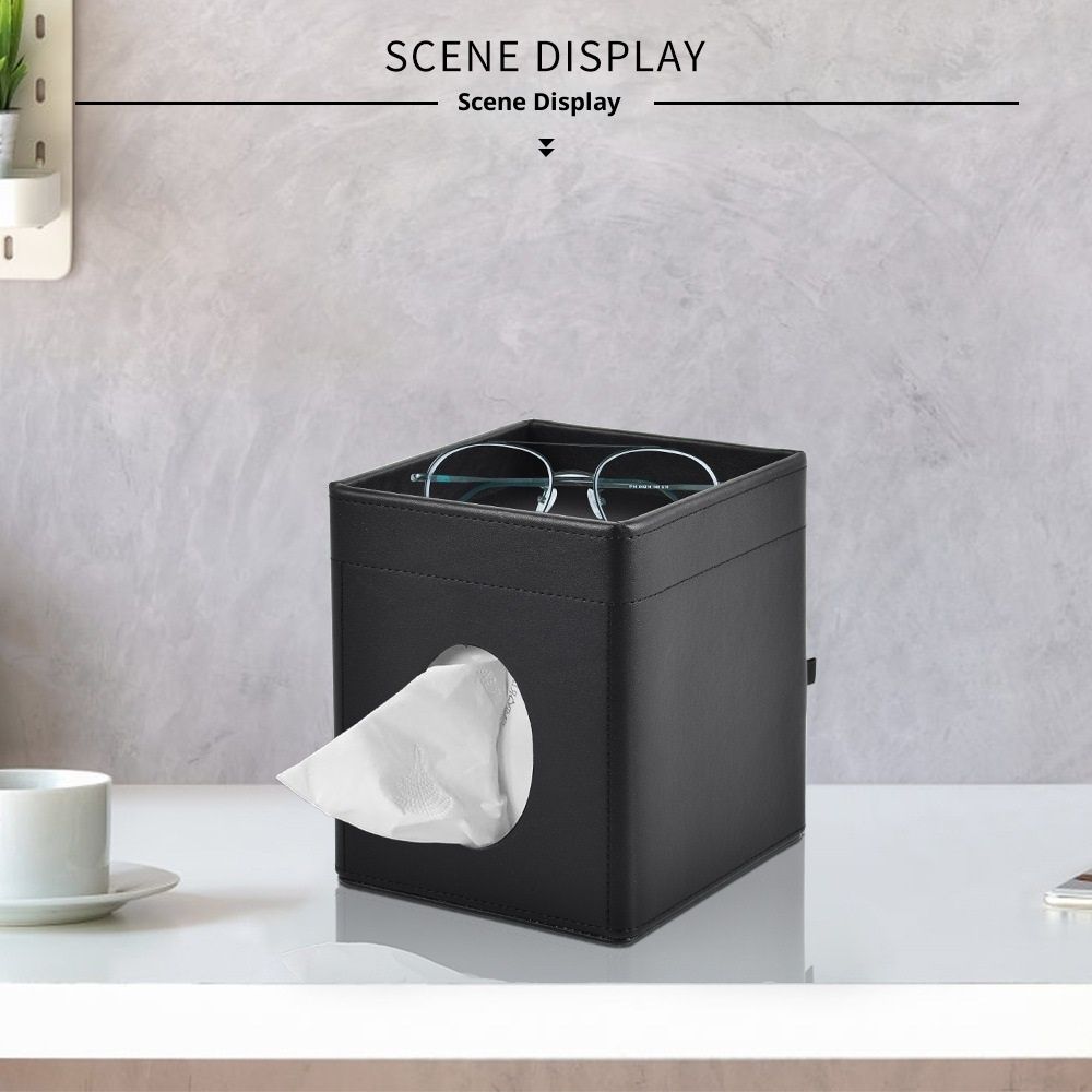 Tissue Box Cover Square Tissue Box Holder PU Leather Facial Tissues Organizer view 3