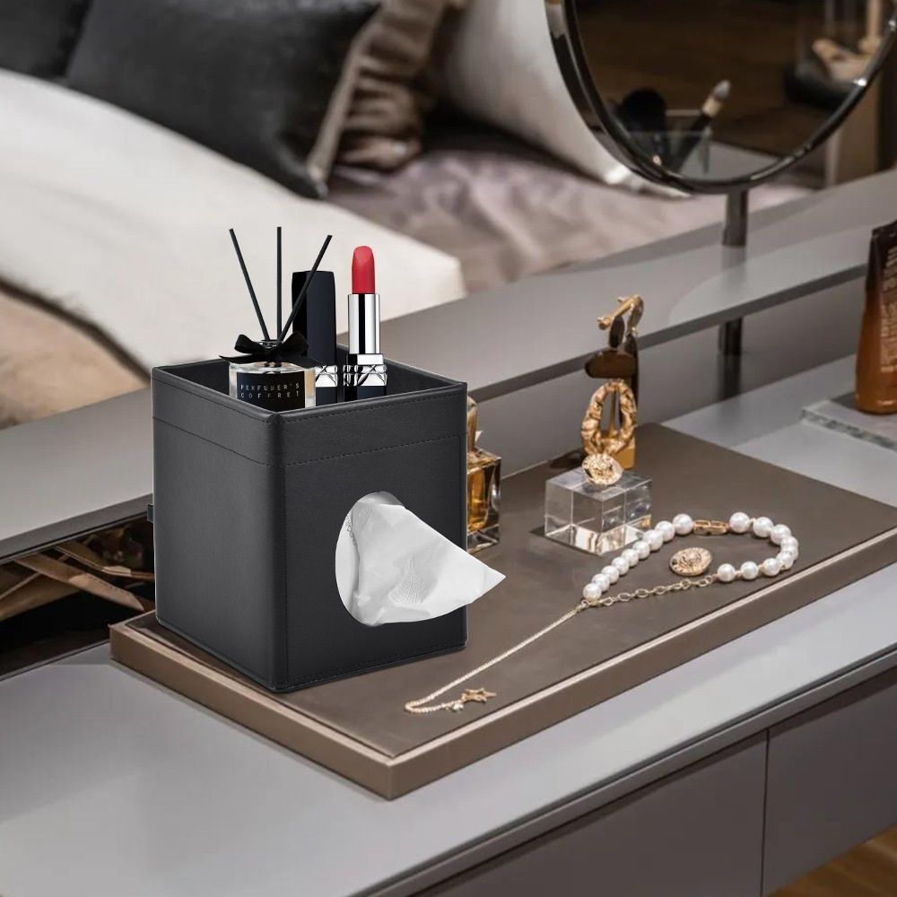 Tissue Box Cover Square Tissue Box Holder PU Leather Facial Tissues Organizer view 4