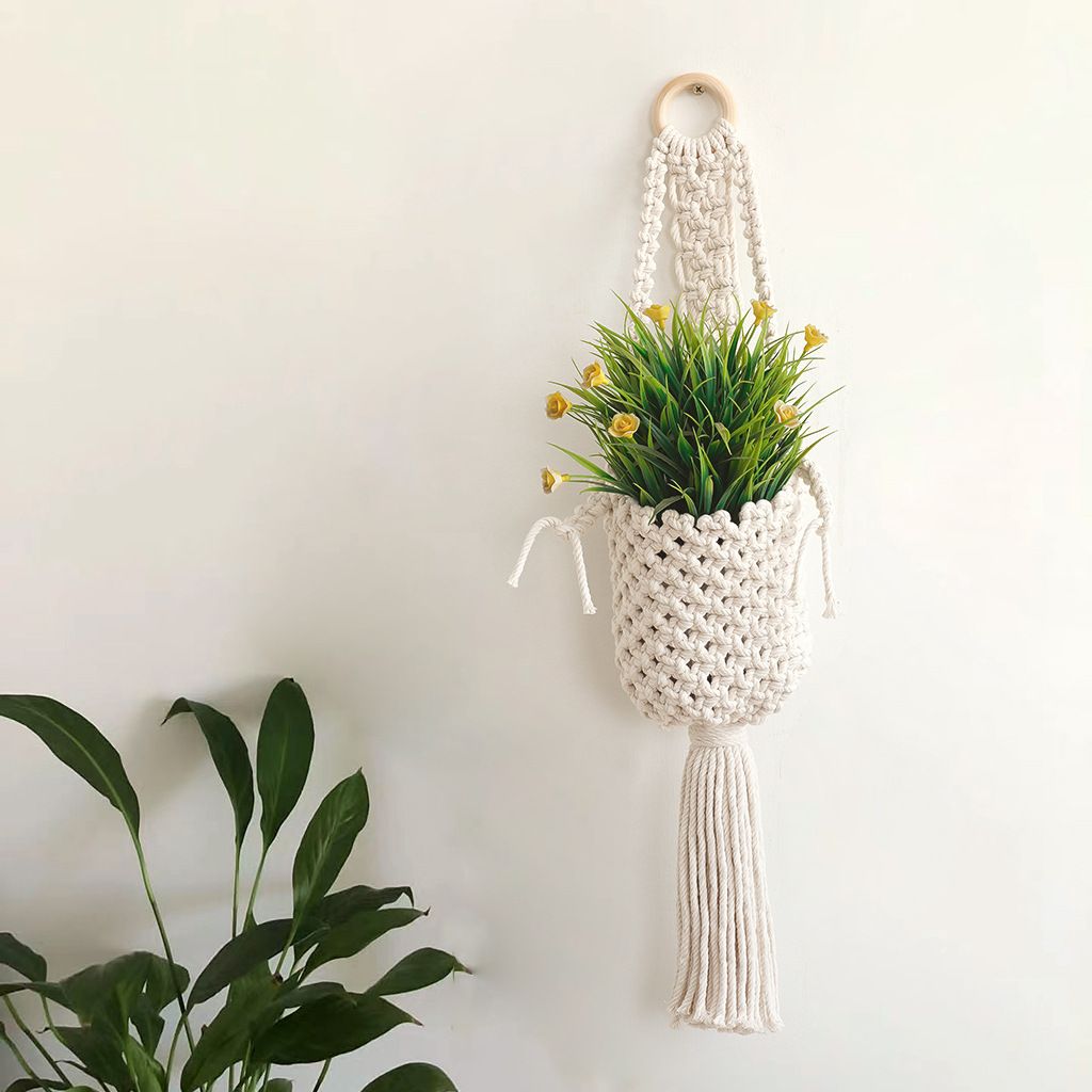 Modern Minimalist Bohemian Style Hanging Planters Plant Net Pocket Hand Woven view 4