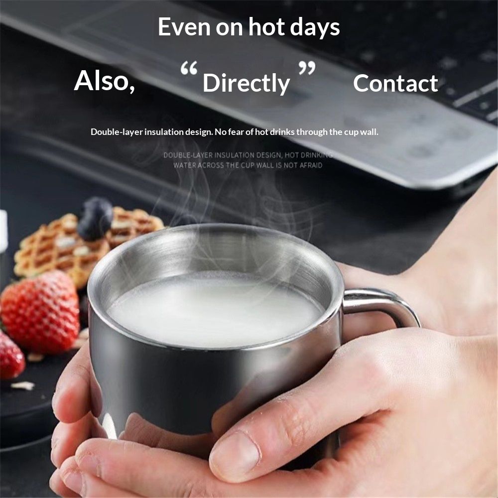 Stainless Steel Coffee Mug With Lid And Handle 200ml Unbreakable Cup Double view 2
