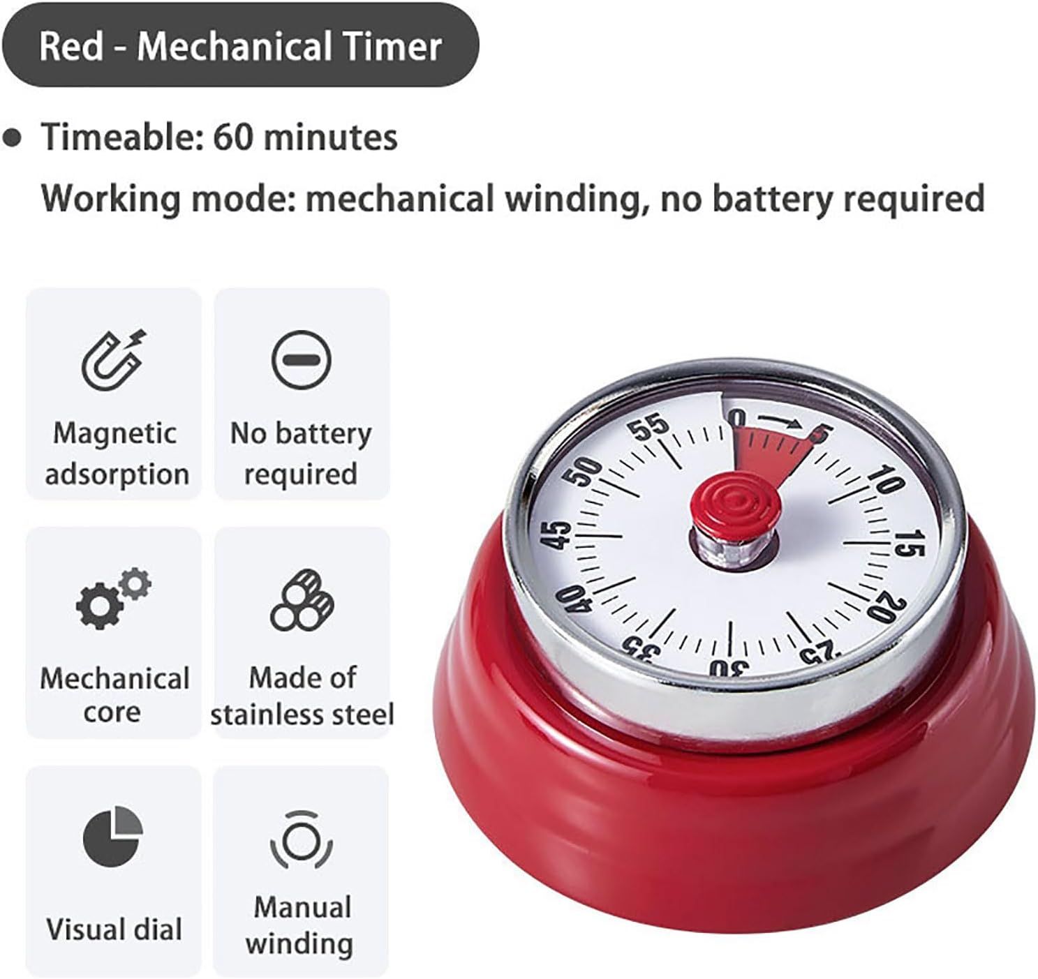 Elegant Stainless Steel Vintage Kitchen Timer with Magnetic Attachment view 3