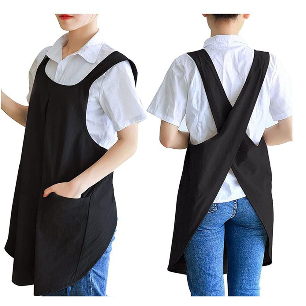 Apron Halter Cross Back Bandage X Shape Aprons Two Pockets Apron for Women view 2