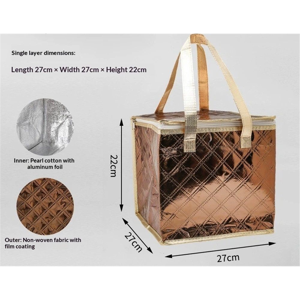 6" Reusable Insulated Zipper Aluminum Foil Tote Bag Suit for Picnic Cake view 5