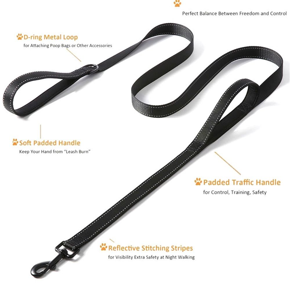 Pet rope, traffic pad dual handle, heavy-duty, reflective dual handle lead view 4