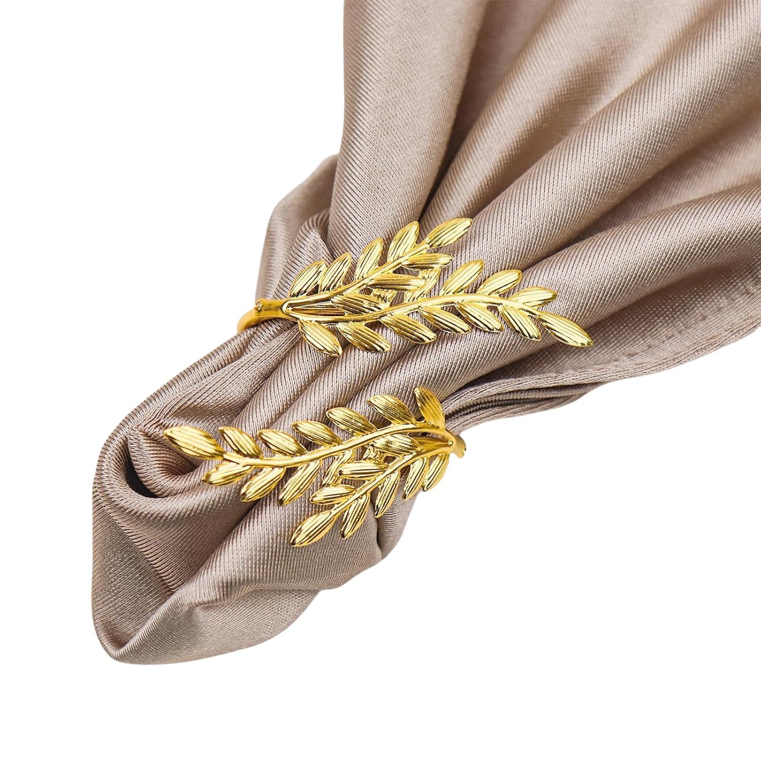 Gold Napkin Rings Set of 12 Metal Napkin Holder for Table Wheat Sheaf Napkin view 4