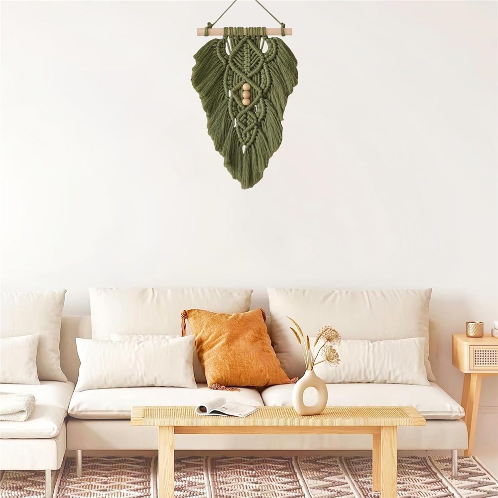 Wall Hanging Leaves,Green Woven Leaf Tapestry,Tapestry Bohemian Chic Wall view 3
