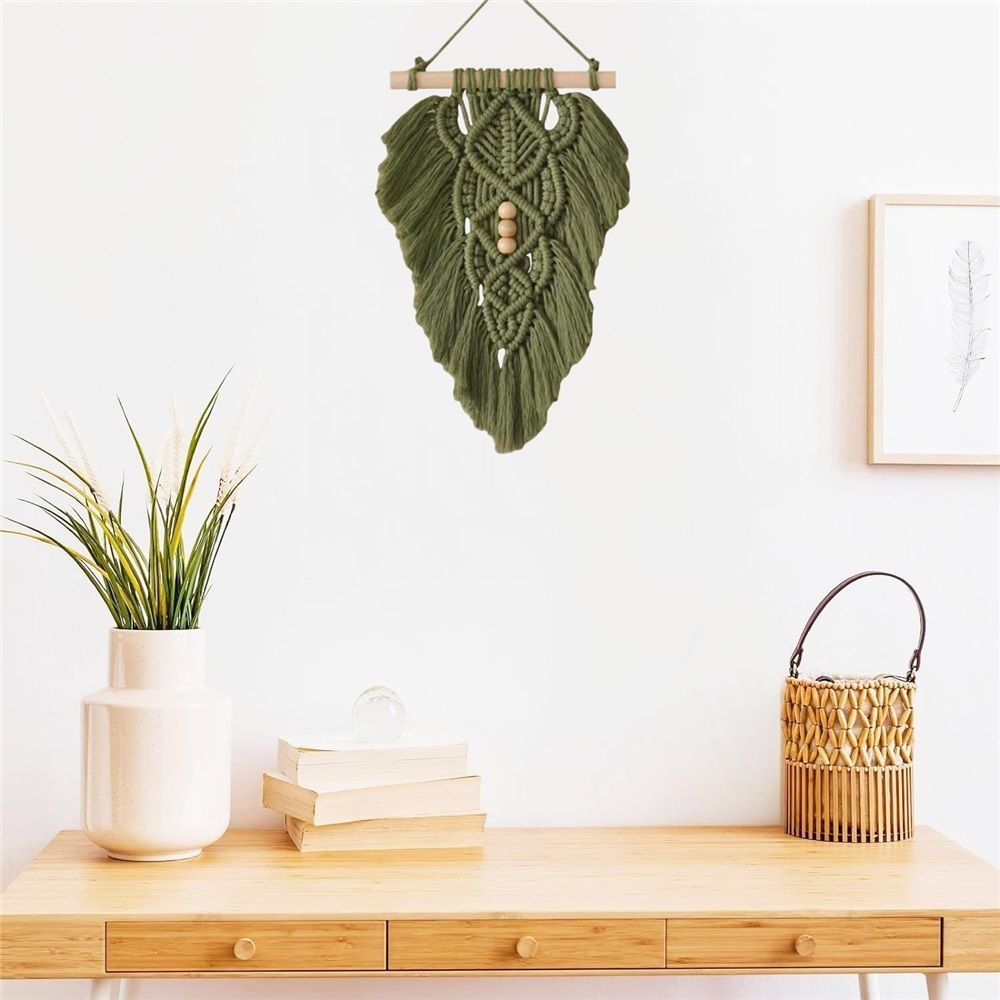 Wall Hanging Leaves,Green Woven Leaf Tapestry,Tapestry Bohemian Chic Wall view 5