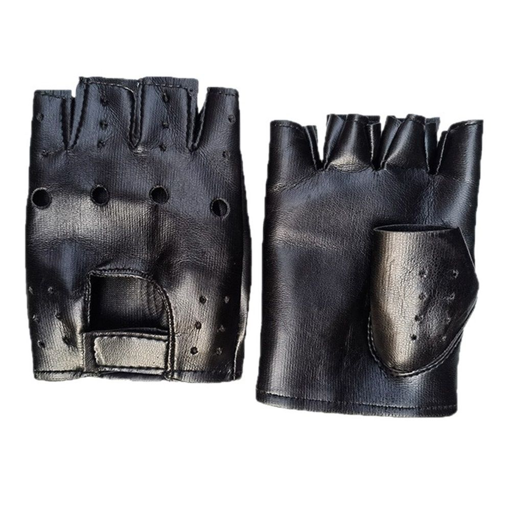 Mens PVC Driving Gloves Half Finger Motorcycle Unlined Gloves