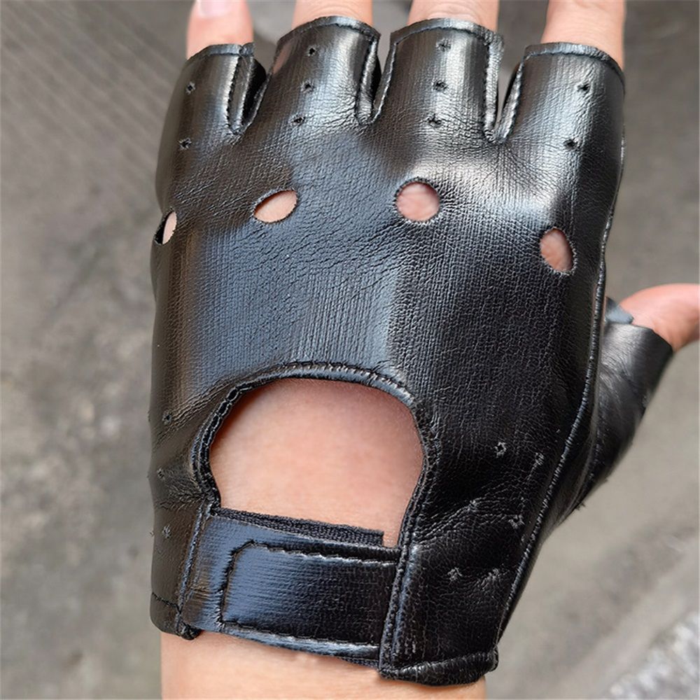 Mens PVC Driving Gloves Half Finger Motorcycle Unlined Gloves view 3
