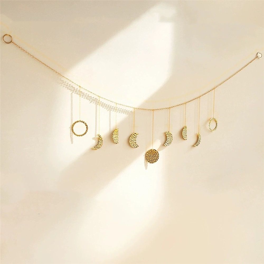 51.18" Gold Metal Moon Phase Wall Decor - Handcrafted Boho Celestial Art for