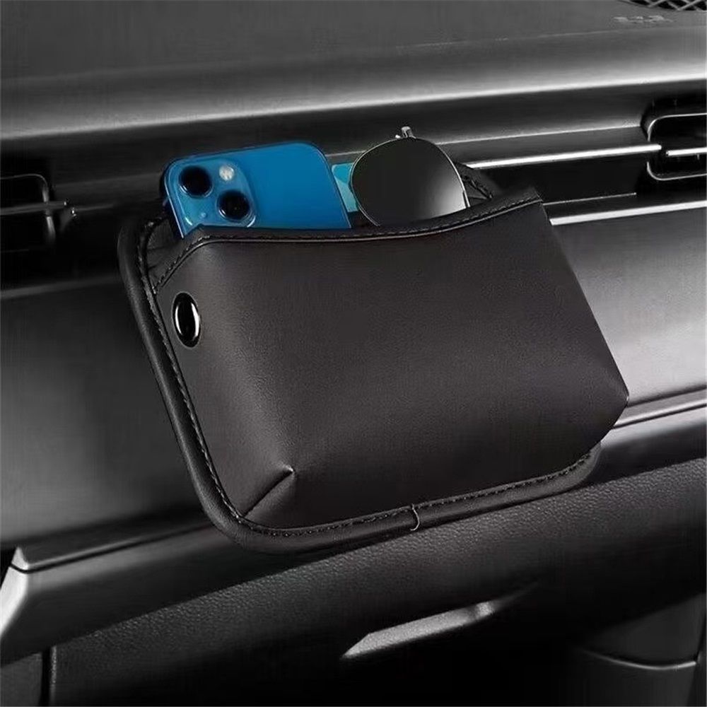 Car Storage Bag, Leather Small Debris Organizer ,Hanging Cell Phone Mobile view 2