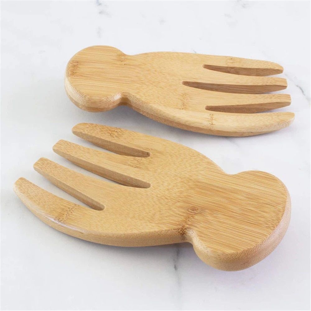 2 pack Home Salad Hands – bamboo-made Salad Serving Utensils for Tossing & Serving view 3