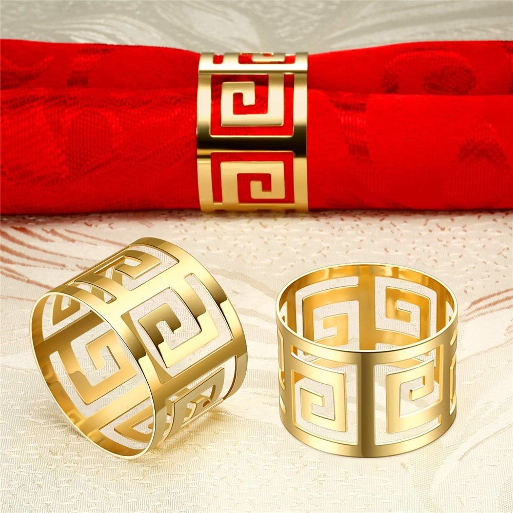 12 Pcs Gold Napkin Rings Hollow Out Napkin Rings Holder Set Metal Serviette view 2