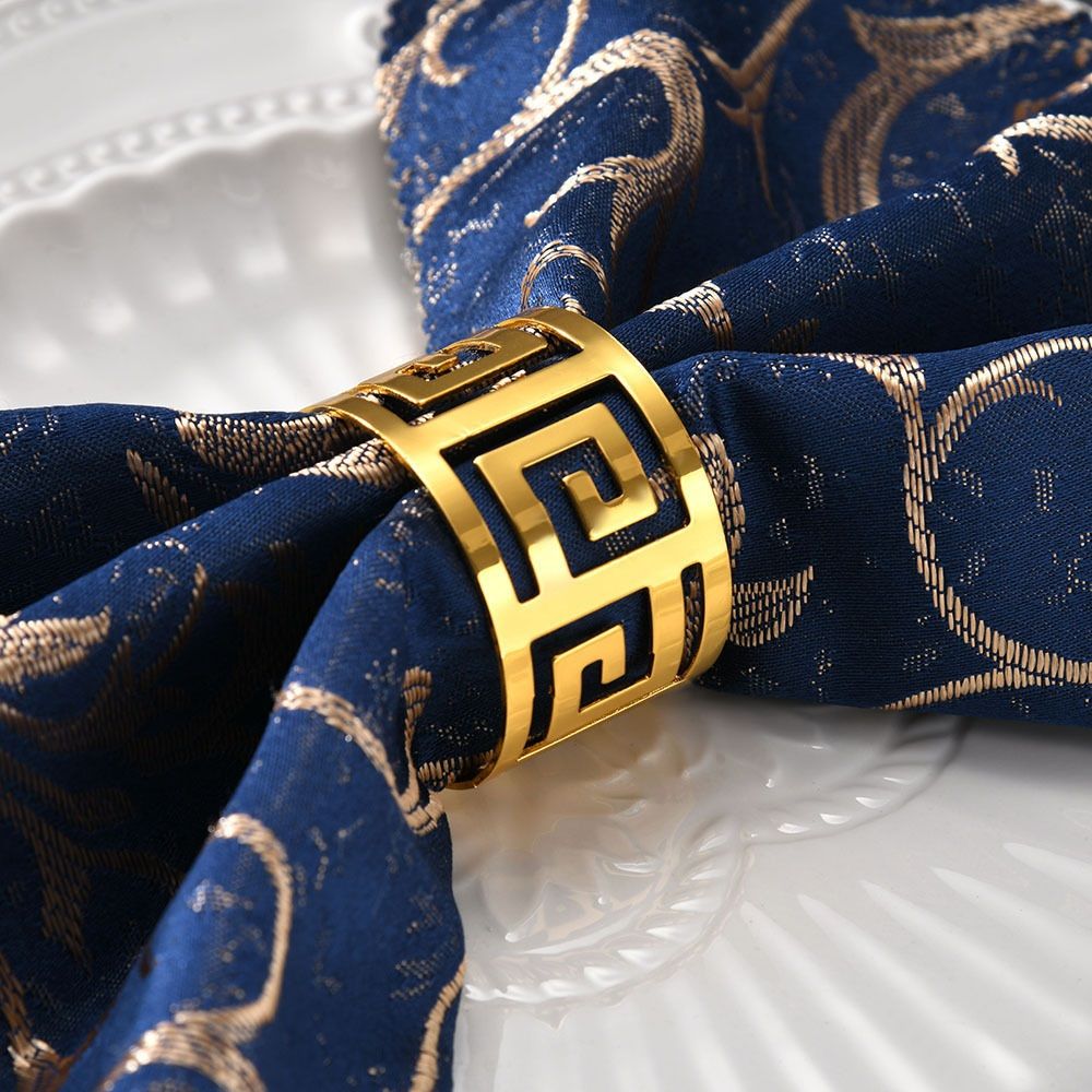 12 Pcs Gold Napkin Rings Hollow Out Napkin Rings Holder Set Metal Serviette view 3