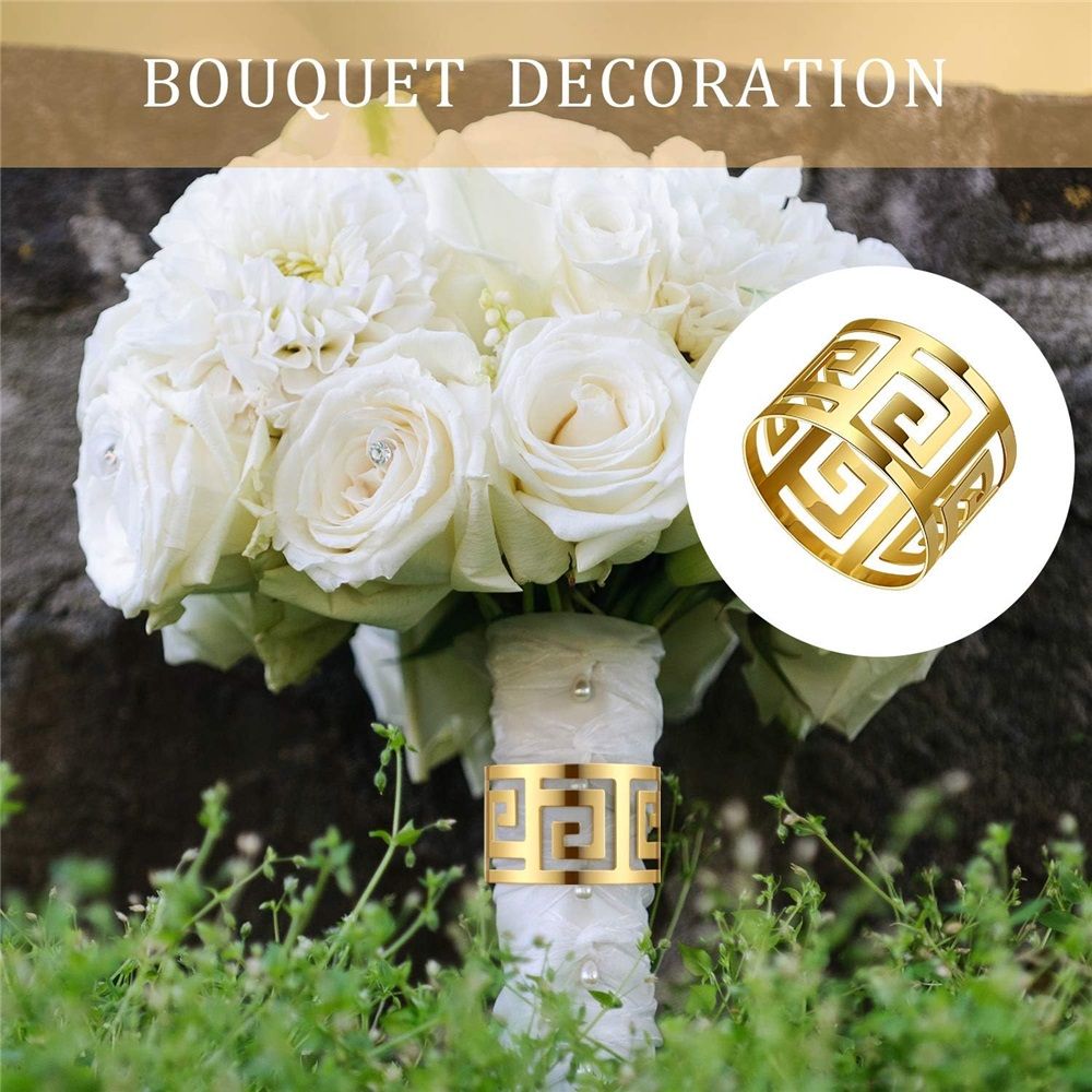 12 Pcs Gold Napkin Rings Hollow Out Napkin Rings Holder Set Metal Serviette view 5