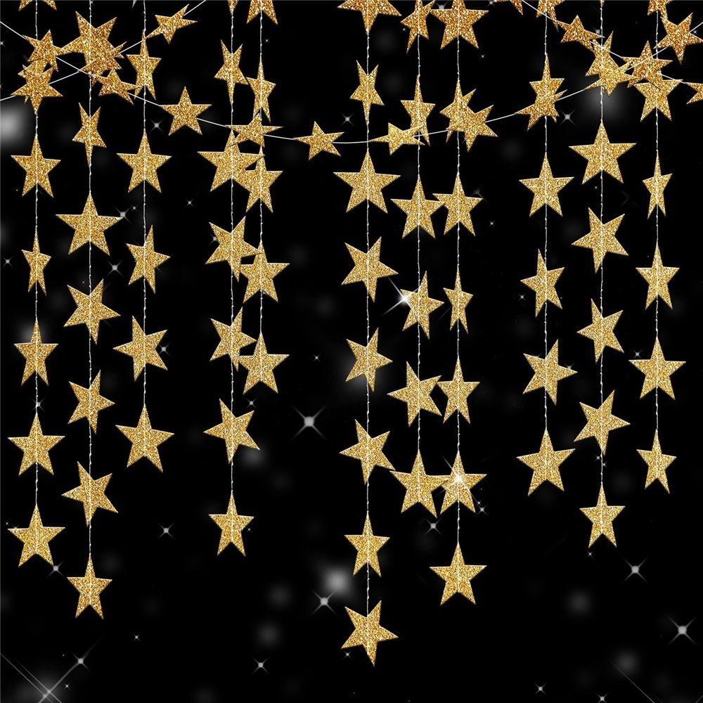 10 pack Glitter Gold Star Garland Decorations Hanging Garands Banner Backdrop