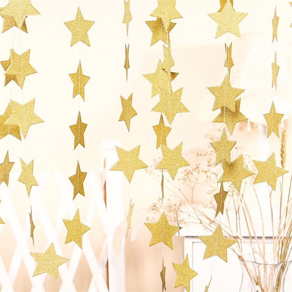 10 pack Glitter Gold Star Garland Decorations Hanging Garands Banner Backdrop view 2