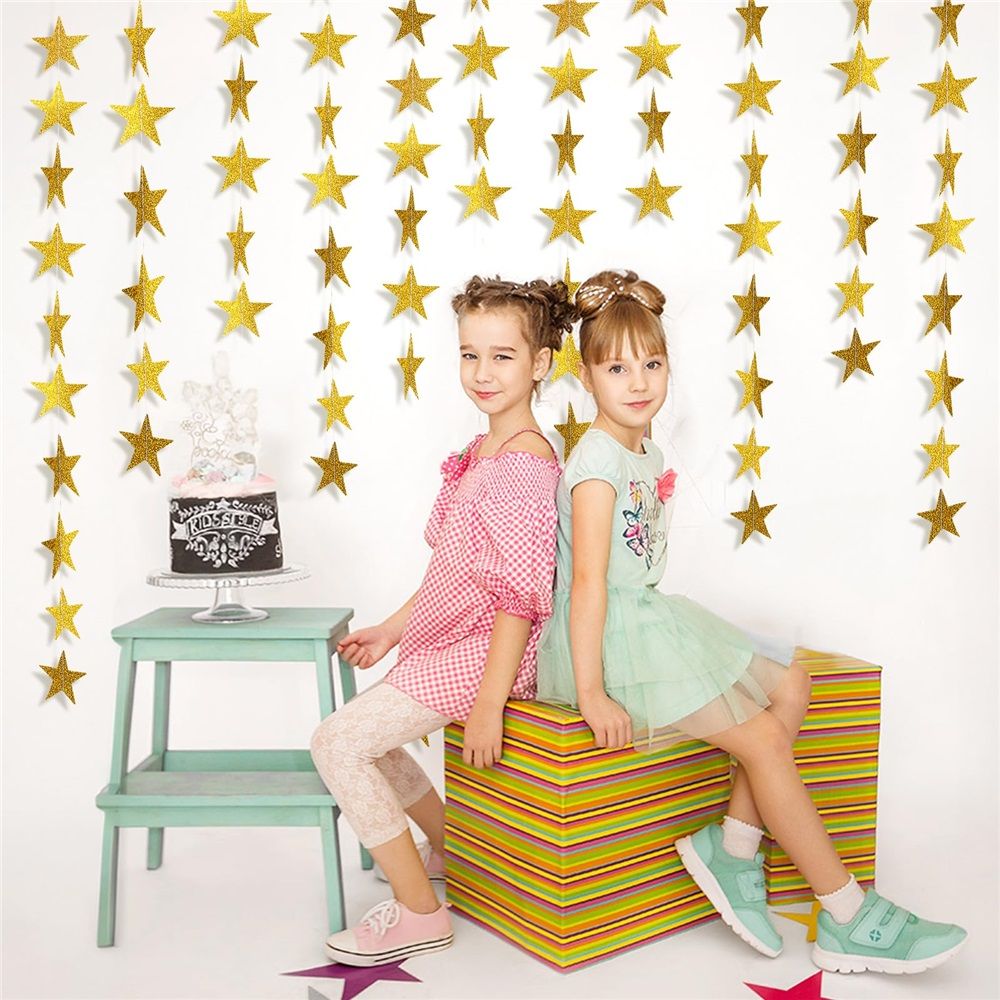 10 pack Glitter Gold Star Garland Decorations Hanging Garands Banner Backdrop view 3