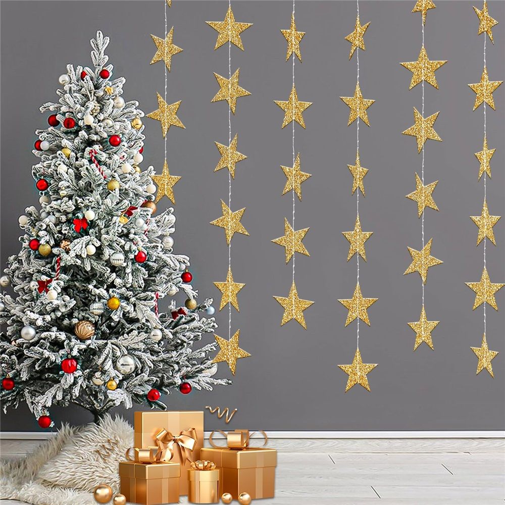 10 pack Glitter Gold Star Garland Decorations Hanging Garands Banner Backdrop view 5