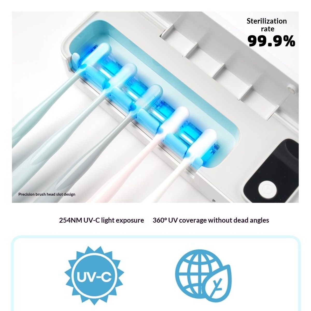 Toothbrush Cleaner, 5 Slots Wall Mounted Toothbrush Holder for Bathroom, Timer view 2