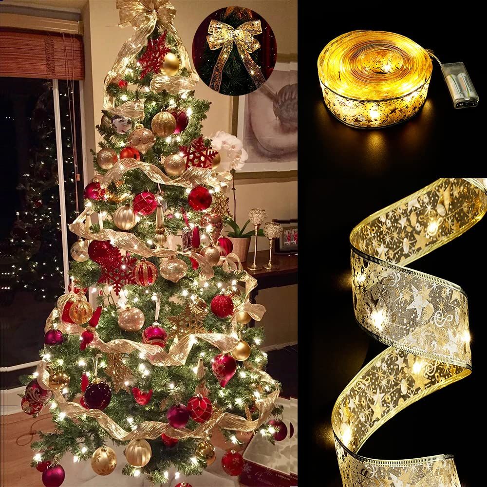 Christmas Tree Decorations String Lights 32.8ft LED Lights Copper Wire Ribbon — image 1