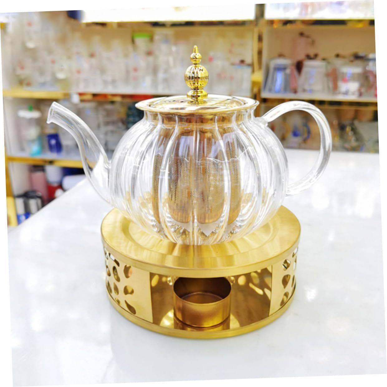 Stainless Steel Round Teapot Heater Base with Tealight Holder Portable Tea view 3