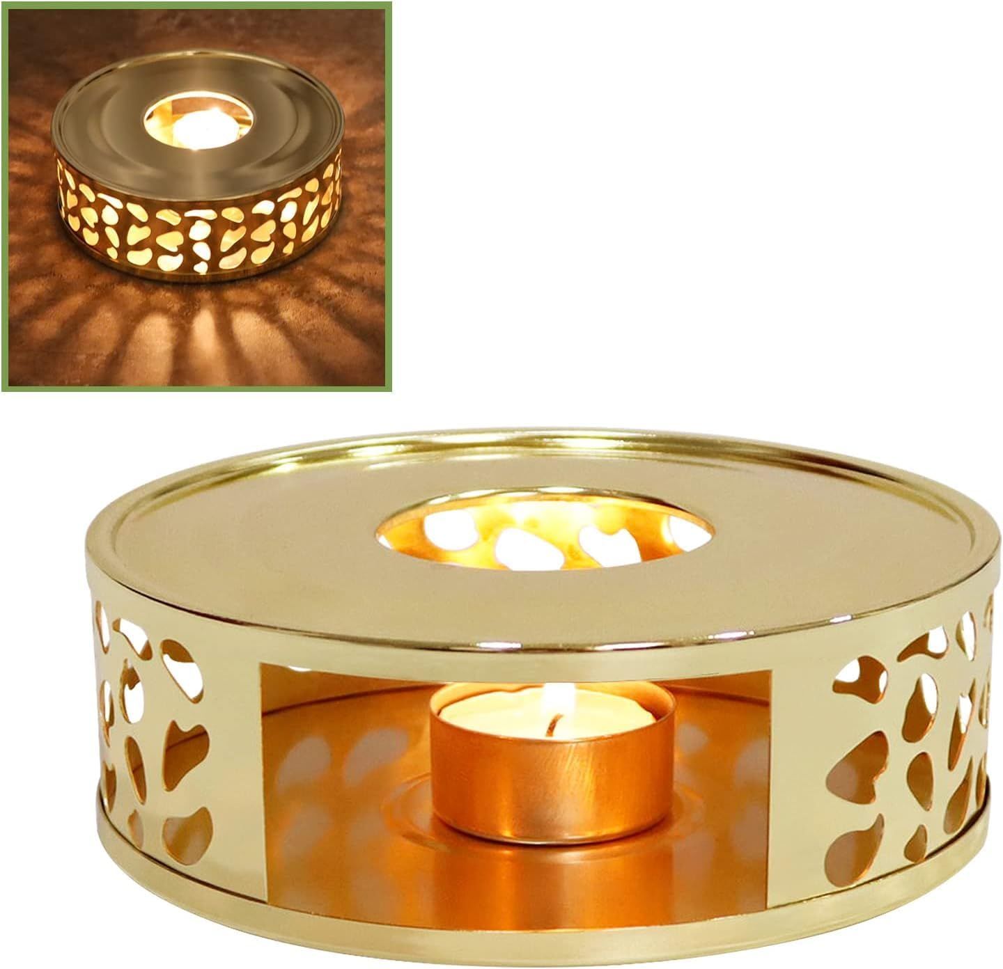 Stainless Steel Round Teapot Heater Base with Tealight Holder Portable Tea view 5