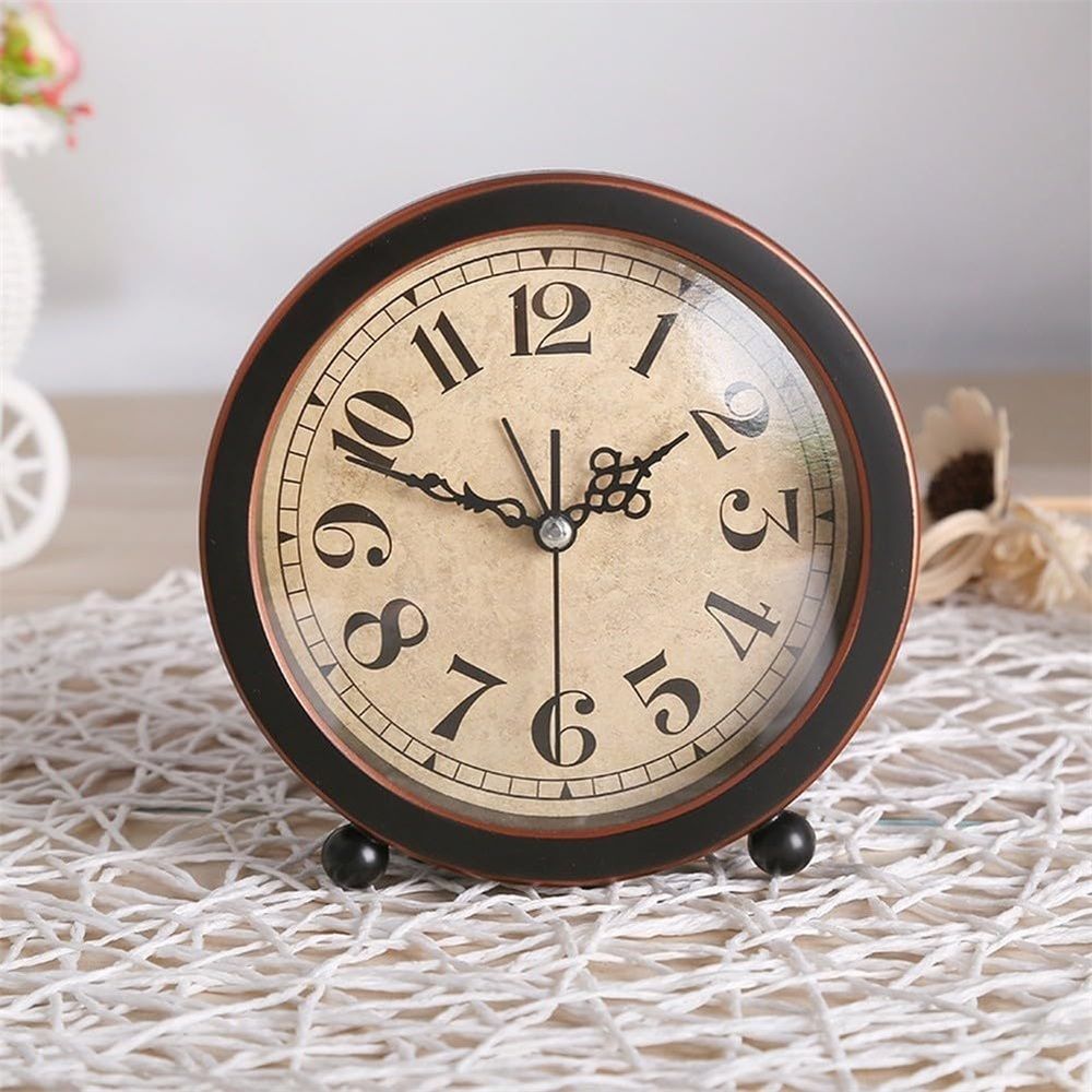 Style Retro Silent Desk Alarm Clock Non-Ticking Whisper Battery Operated view 2