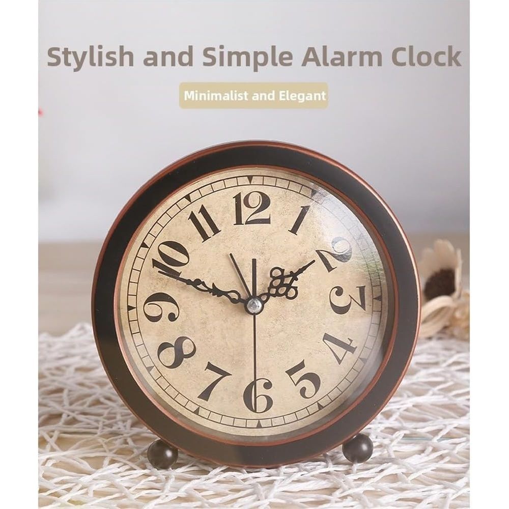 Style Retro Silent Desk Alarm Clock Non-Ticking Whisper Battery Operated view 3