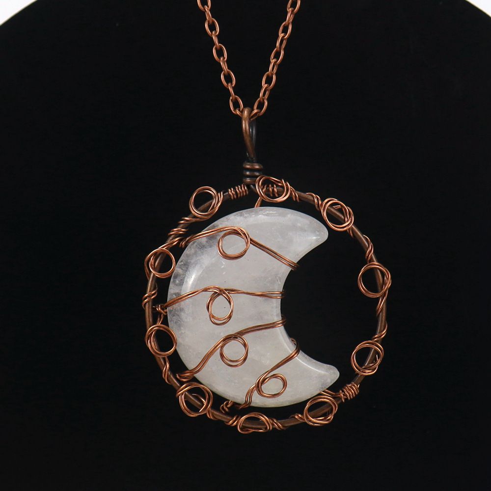 Handmade Natural Quartz Moon Necklace with Silver Chain - Ideal as an Original